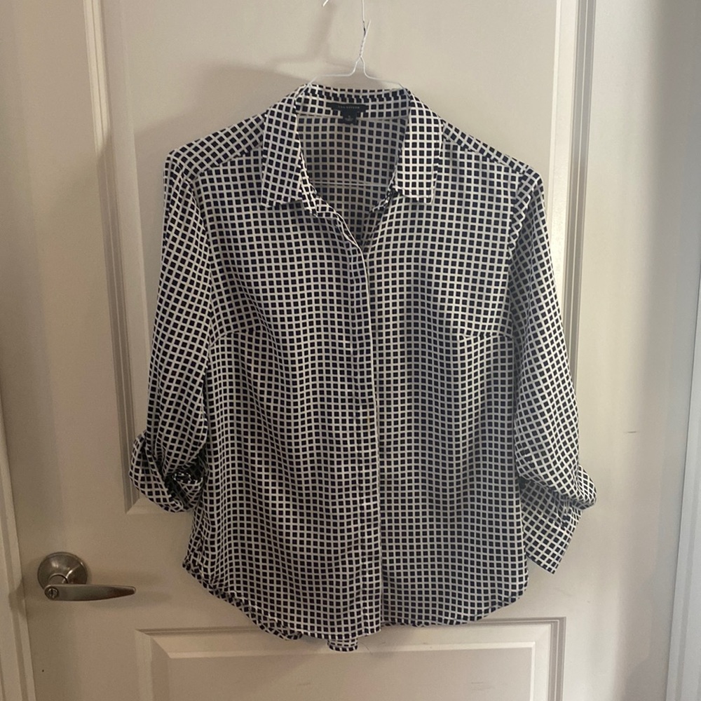 Black and White Grid Pattern Ann Taylor Blouse
